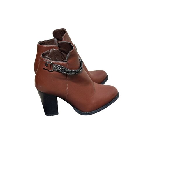 Olivia Miller Shoes - Olivia Miller Brown Ankle Boots With Chain Embellishment Fall Winter Fashion  6